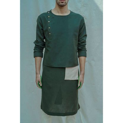 Bohame Cotton X Linen Surprise Panel Kurta With Pajama (Set of 2)