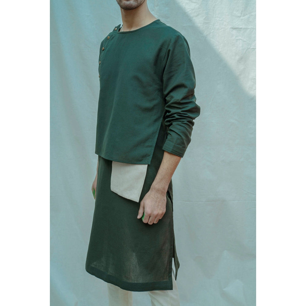 Bohame Cotton X Linen Surprise Panel Kurta With Pajama (Set of 2)