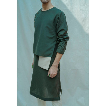 Bohame Cotton X Linen Surprise Panel Kurta With Pajama (Set of 2)