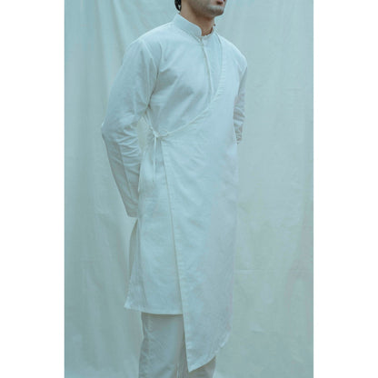 Bohame Angrakha Kurta With Pajama In White (Set of 2)