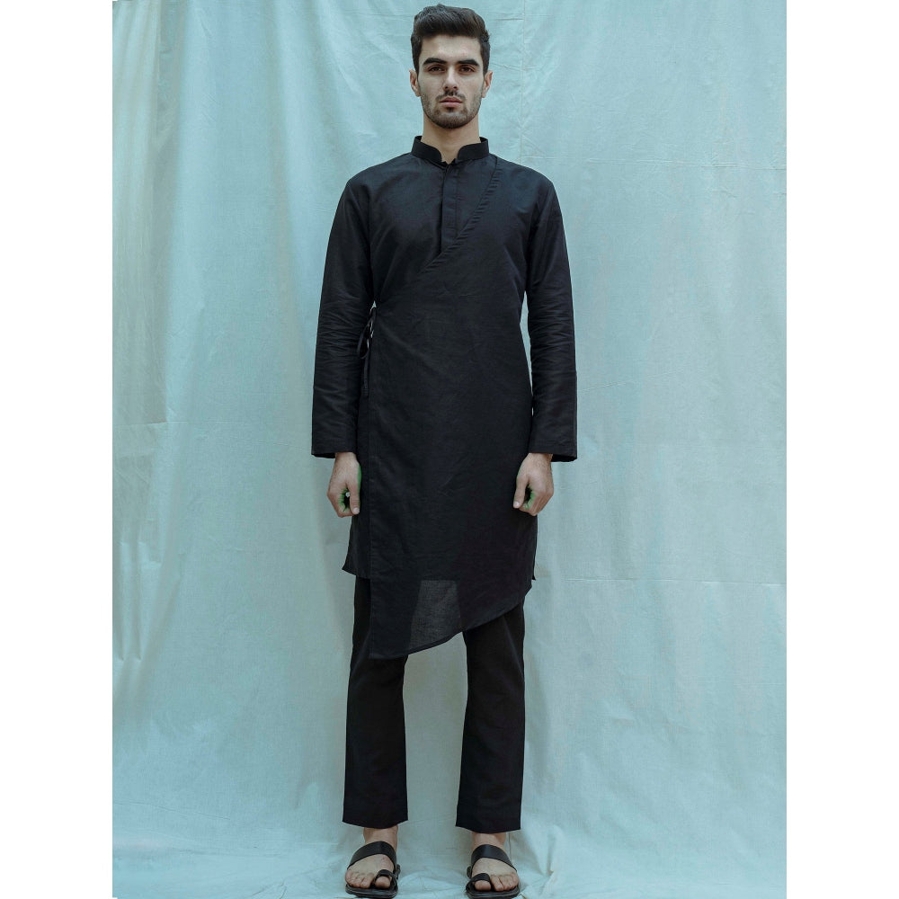 Bohame Angrakha Kurta With Pajama In Black (Set of 2)