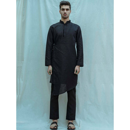 Bohame Angrakha Kurta With Pajama In Black (Set of 2)