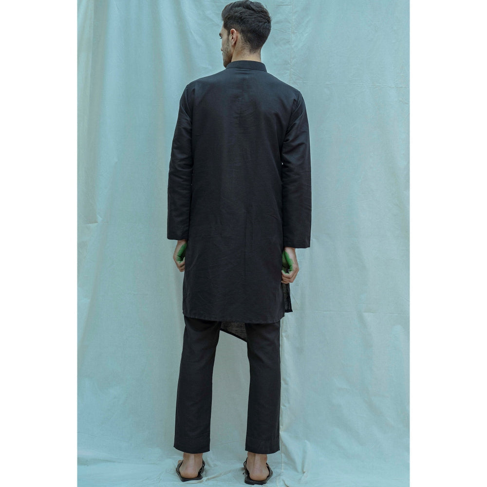 Bohame Angrakha Kurta With Pajama In Black (Set of 2)