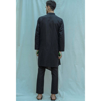 Bohame Angrakha Kurta With Pajama In Black (Set of 2)