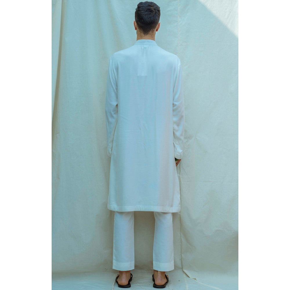 Bohame Overlapped Cowl Kurta With Pajama In White (Set of 2)