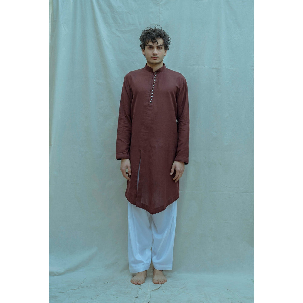 Bohame Cotton X Linen Front Silt Kurta With Pajama (Set of 2)