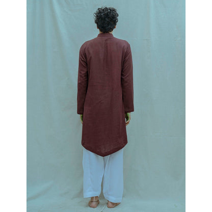 Bohame Cotton X Linen Front Silt Kurta With Pajama (Set of 2)