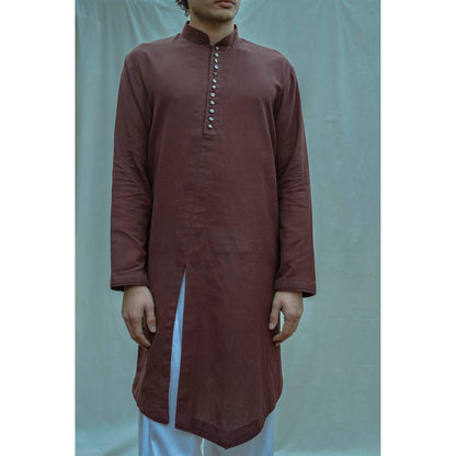 Bohame Cotton X Linen Front Silt Kurta With Pajama (Set of 2)