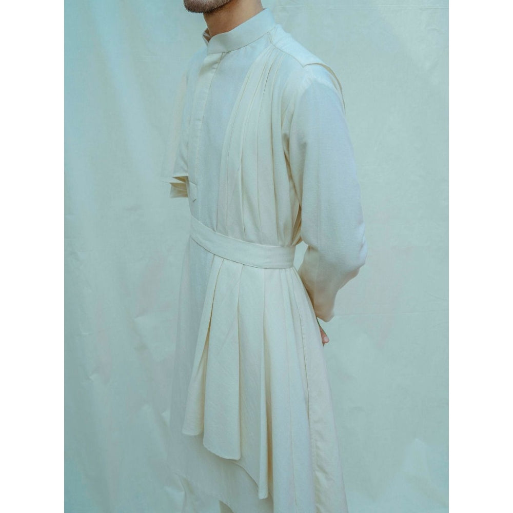 Bohame Cotton X Linen Cape Style Kurta With Pajama In Off White (Set of 2)