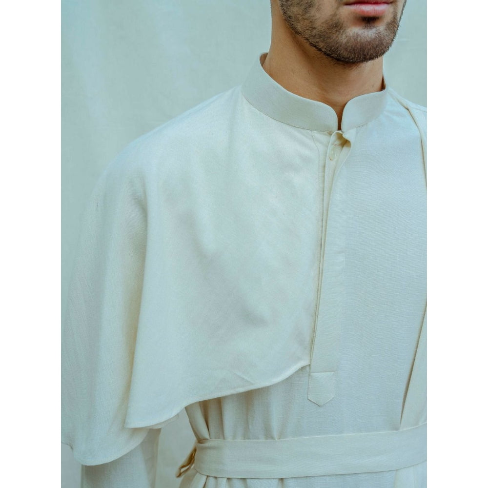 Bohame Cotton X Linen Cape Style Kurta With Pajama In Off White (Set of 2)