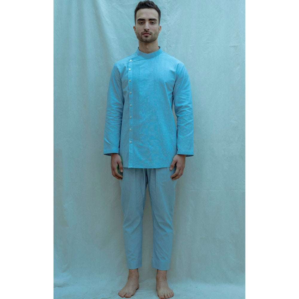 Bohame Overlapped Shirt Kurta With Pajama In Rose Gold (Set of 2)