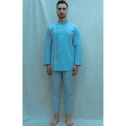 Bohame Overlapped Shirt Kurta With Pajama In Rose Gold (Set of 2)