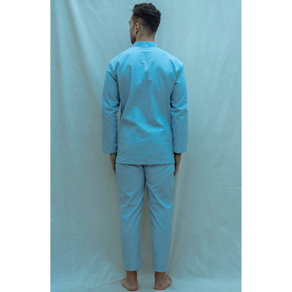 Bohame Overlapped Shirt Kurta With Pajama In Rose Gold (Set of 2)