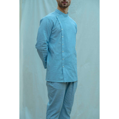 Bohame Overlapped Shirt Kurta With Pajama In Rose Gold (Set of 2)