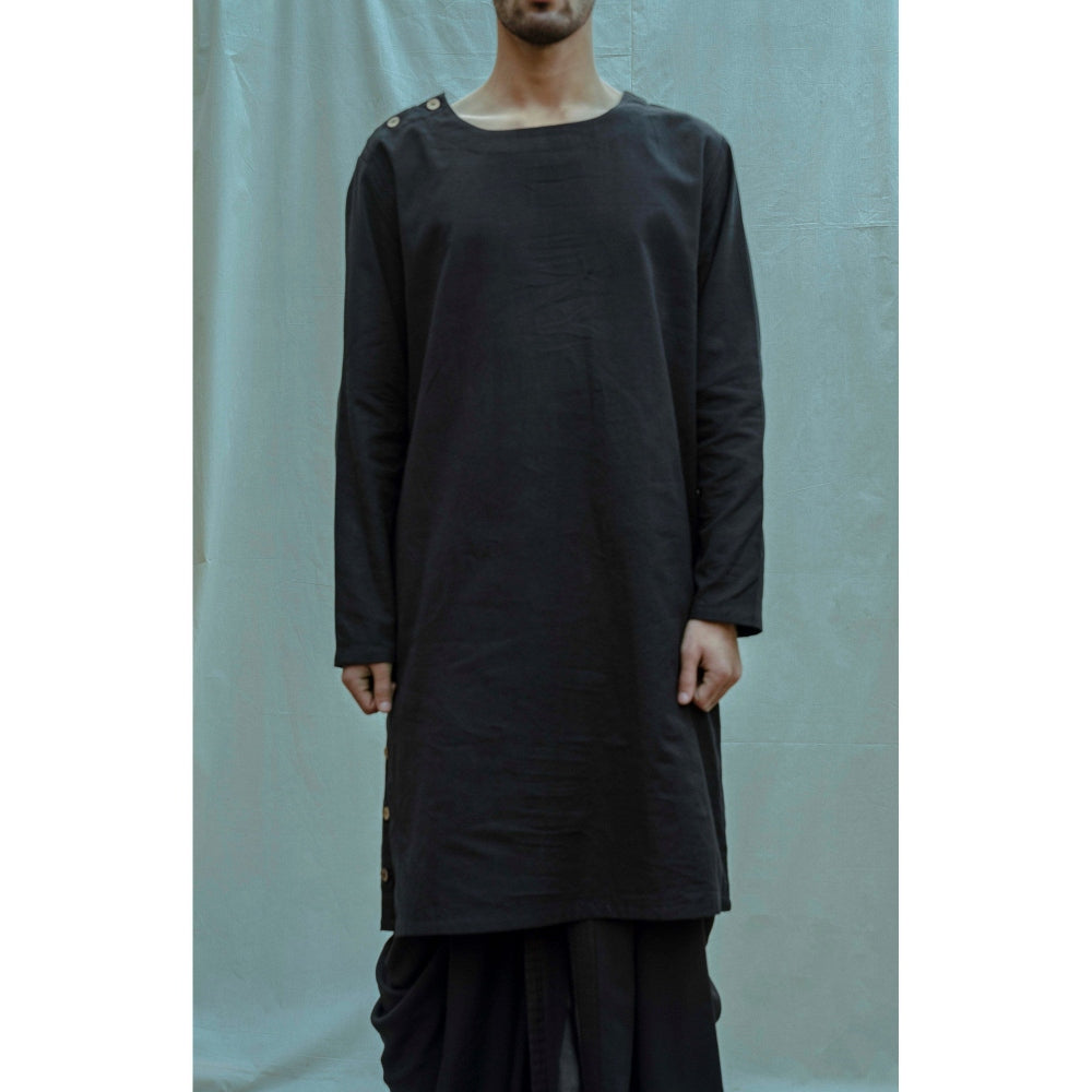 Bohame Black Kurta With Pajama And Black Dhoti (Set of 2)