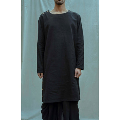 Bohame Black Kurta With Pajama And Black Dhoti (Set of 2)
