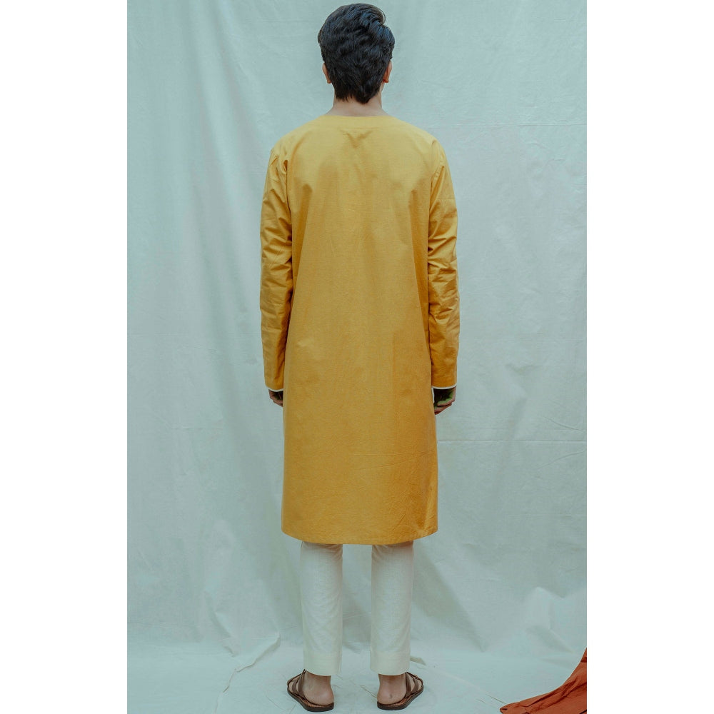 Bohame Asymmetry Flap Neck Mustard Kurta With Pajama (Set of 2)