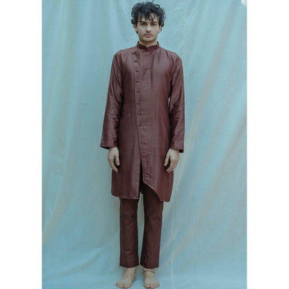 Bohame Front Cut Overlapped Kurta With Pajama In Chanderi Silk (Set of 2)