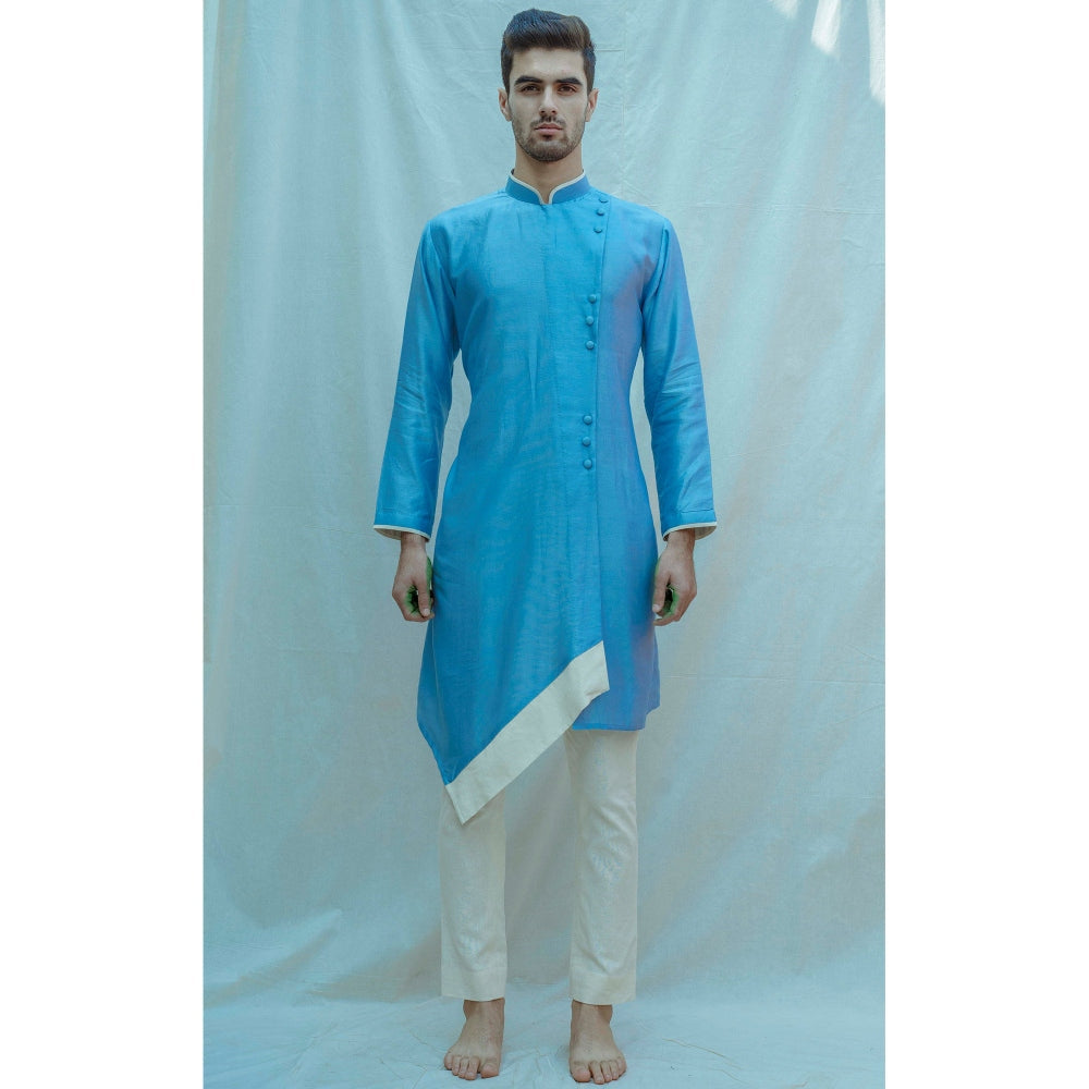 Bohame Overlapped Panel Kurta With Pajama In Chanderi Silk (Set of 2)