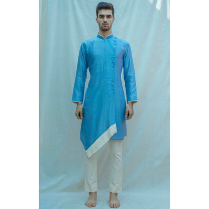 Bohame Overlapped Panel Kurta With Pajama In Chanderi Silk (Set of 2)