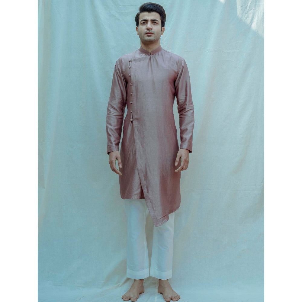 Bohame Asymmetry Overlapped Kurta With Pajama In Chanderi Silk (Set of 2)