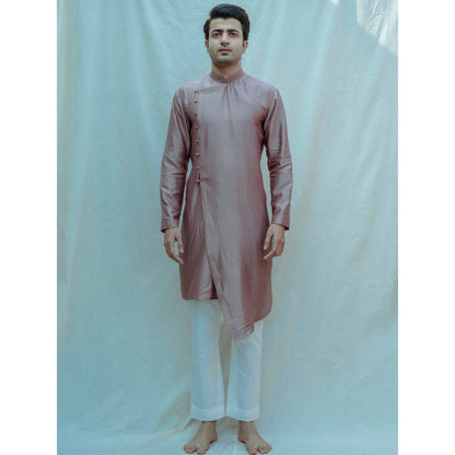 Bohame Asymmetry Overlapped Kurta With Pajama In Chanderi Silk (Set of 2)