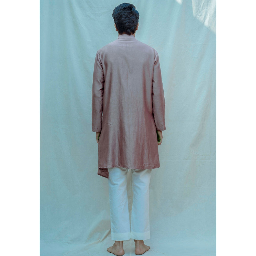 Bohame Asymmetry Overlapped Kurta With Pajama In Chanderi Silk (Set of 2)