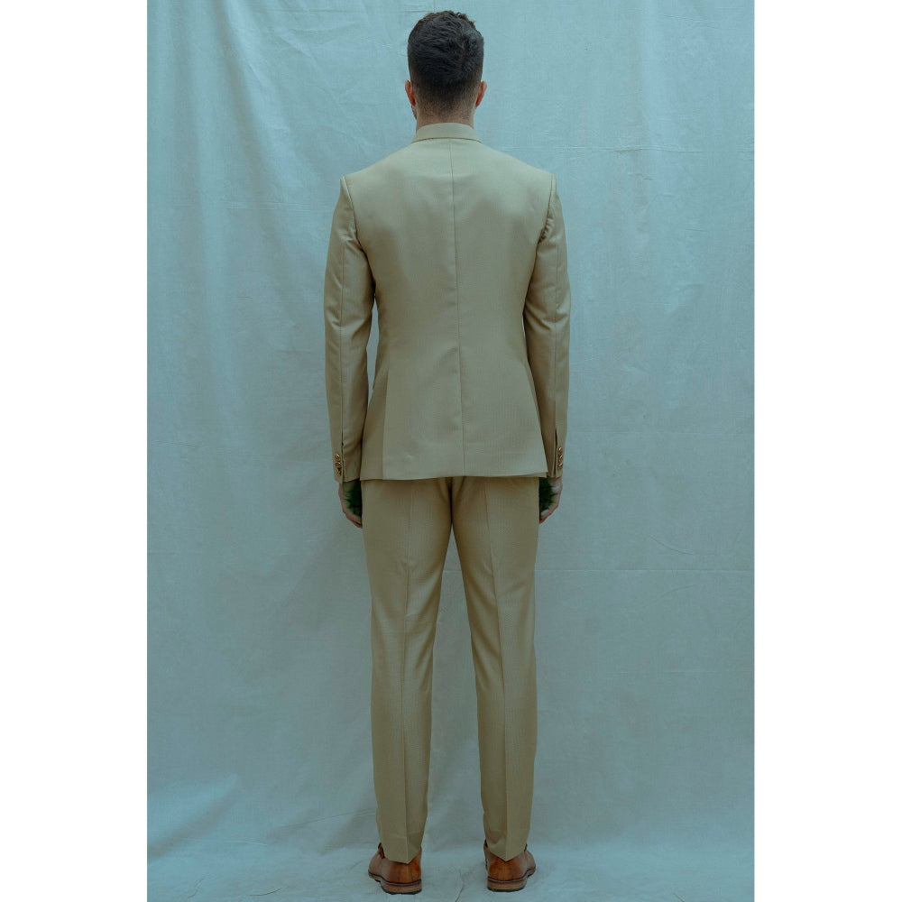 Bohame Textured Beize Classic Bandgala Kurta And Pajama (Set of 2)