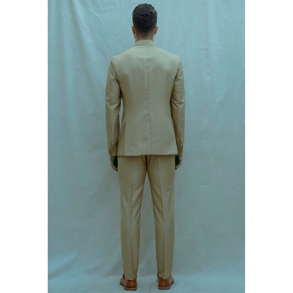 Bohame Textured Beize Classic Bandgala Kurta And Pajama (Set of 2)