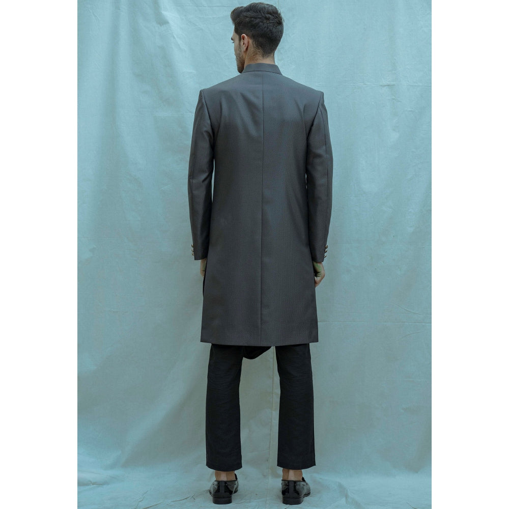 Bohame Textured Grey Achkan Kurta And Pajama (Set of 2)