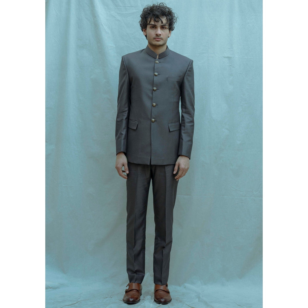 Bohame Grey Classic Bandgala Kurta And Pajama (Set of 2)