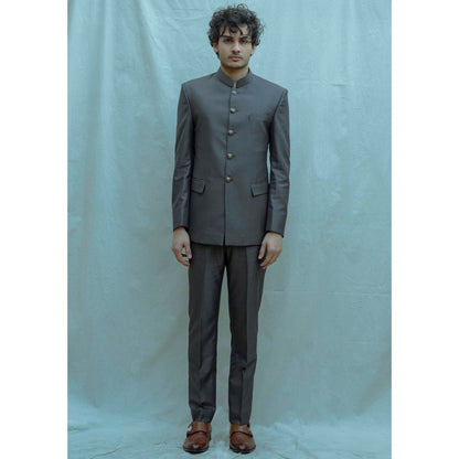 Bohame Grey Classic Bandgala Kurta And Pajama (Set of 2)