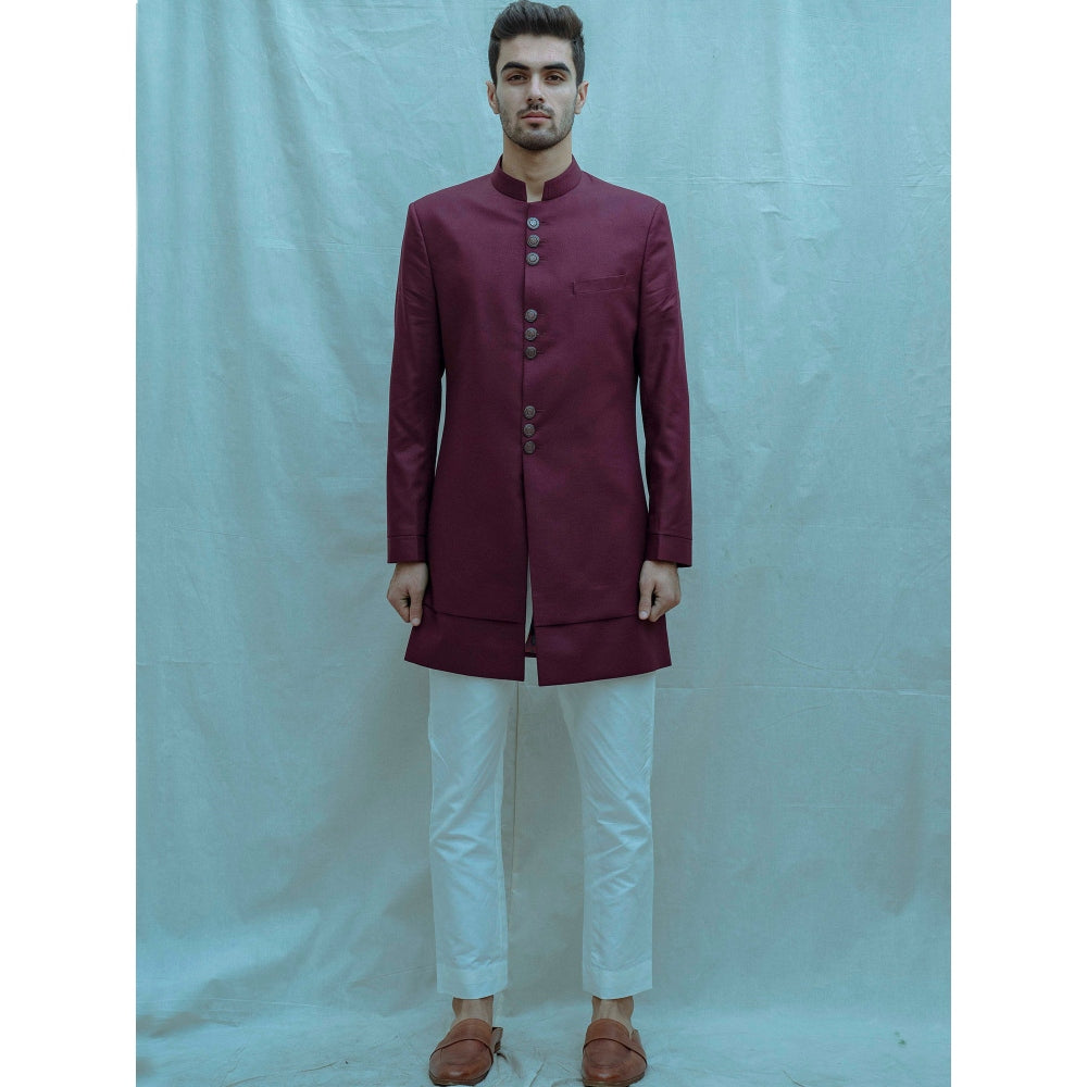 Bohame Classic Bandgala Kurta And Pajama In Wine Colour (Set of 2)