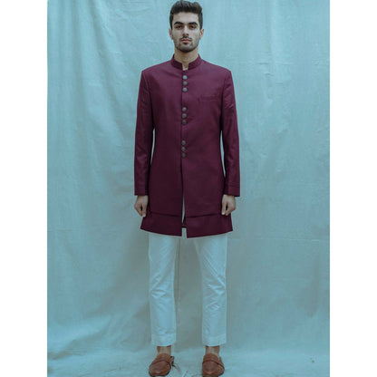Bohame Classic Bandgala Kurta And Pajama In Wine Colour (Set of 2)