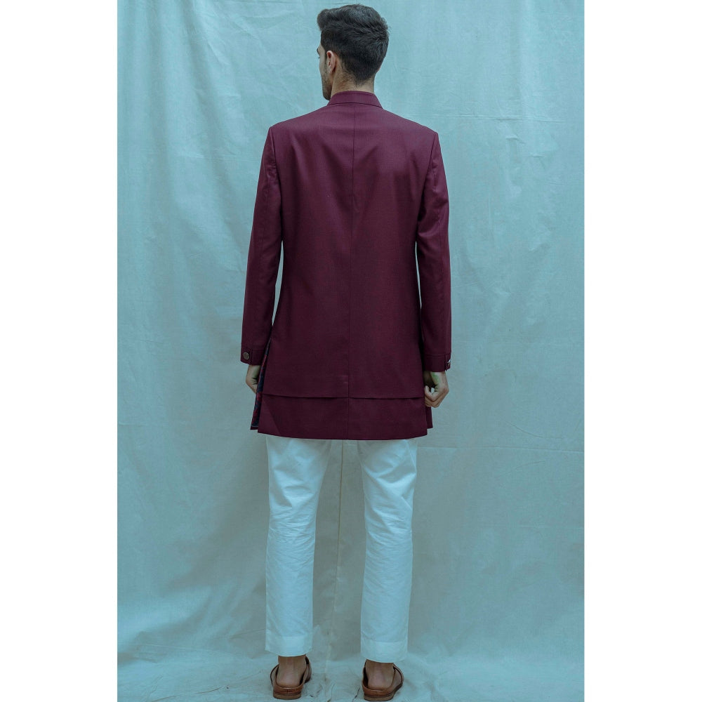 Bohame Classic Bandgala Kurta And Pajama In Wine Colour (Set of 2)