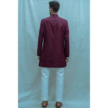 Bohame Classic Bandgala Kurta And Pajama In Wine Colour (Set of 2)