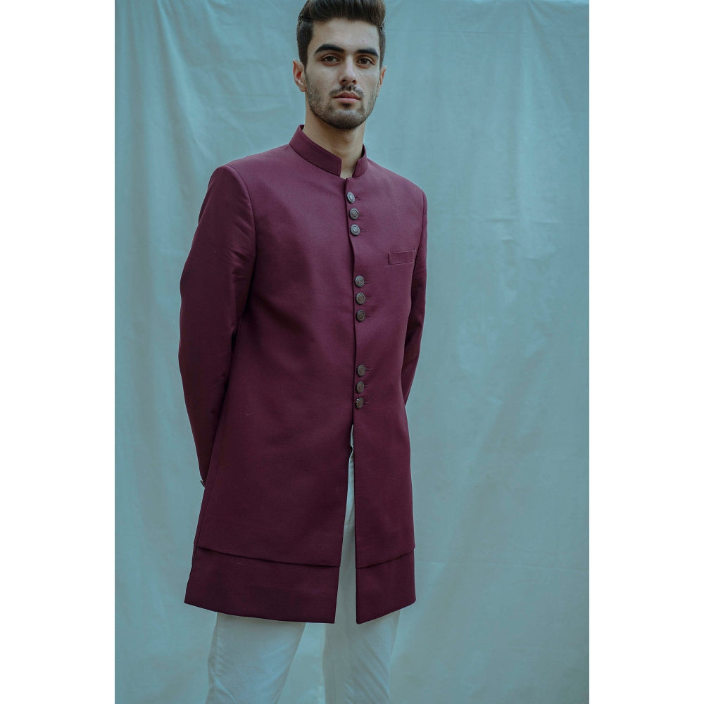 Bohame Classic Bandgala Kurta And Pajama In Wine Colour (Set of 2)
