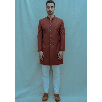 Bohame Rust Classic Achkan Kurta And Pajama (Set of 2)