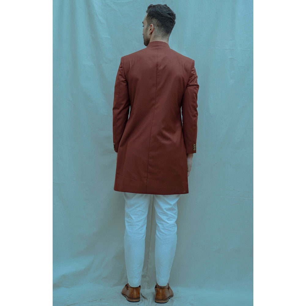 Bohame Rust Classic Achkan Kurta And Pajama (Set of 2)