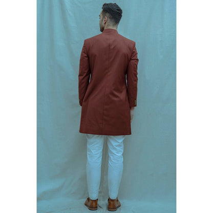 Bohame Rust Classic Achkan Kurta And Pajama (Set of 2)