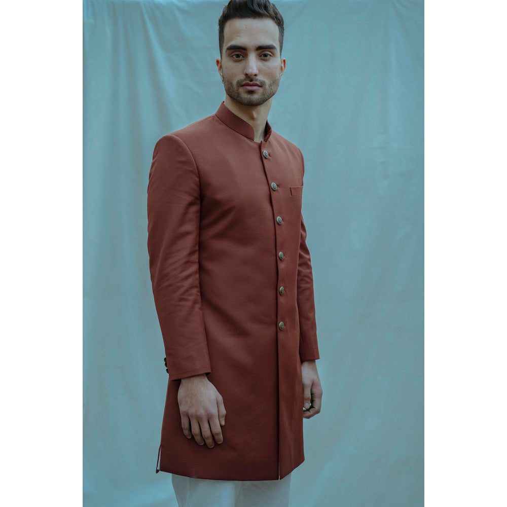 Bohame Rust Classic Achkan Kurta And Pajama (Set of 2)