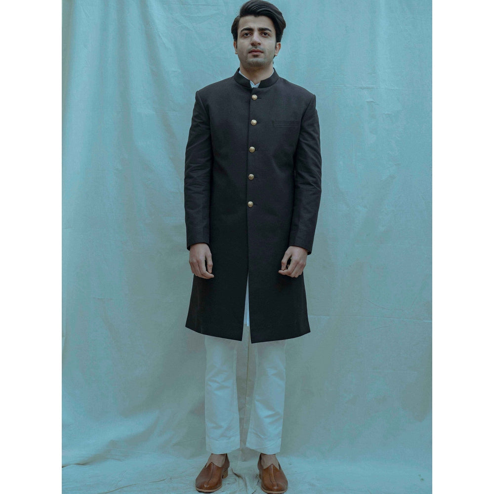 Bohame Black Classic Achkan Kurta And Pajama (Set of 2)