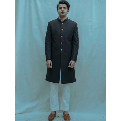 Bohame Black Classic Achkan Kurta And Pajama (Set of 2)