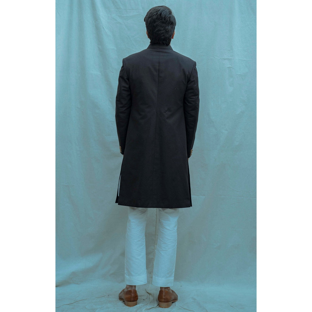 Bohame Black Classic Achkan Kurta And Pajama (Set of 2)