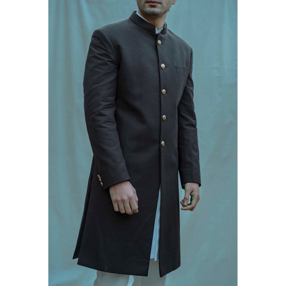 Bohame Black Classic Achkan Kurta And Pajama (Set of 2)