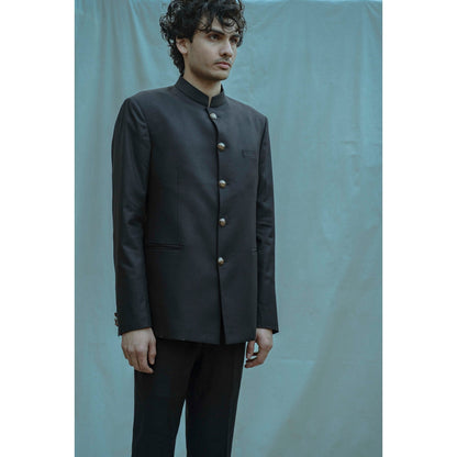 Bohame Black Classic Bandgala Kurta And Pajama (Set of 2)