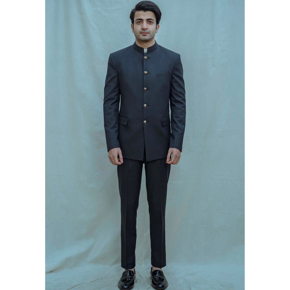 Bohame Blue Classic Bandgala Kurta And Pajama (Set of 2)