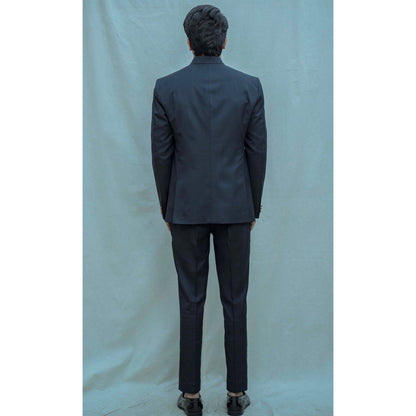 Bohame Blue Classic Bandgala Kurta And Pajama (Set of 2)