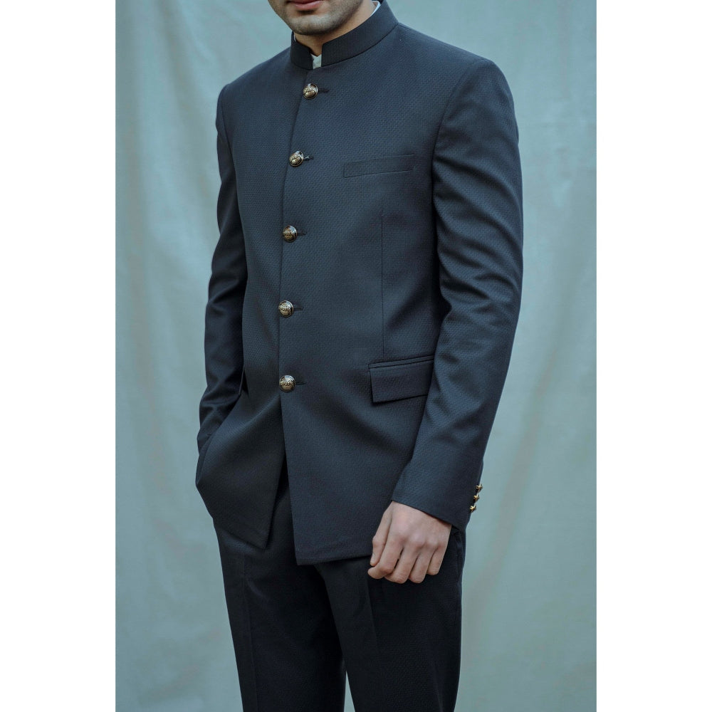 Bohame Blue Classic Bandgala Kurta And Pajama (Set of 2)