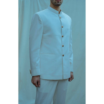 Bohame Classis Bandgala Kurta And Pajama In Off White (Set of 2)